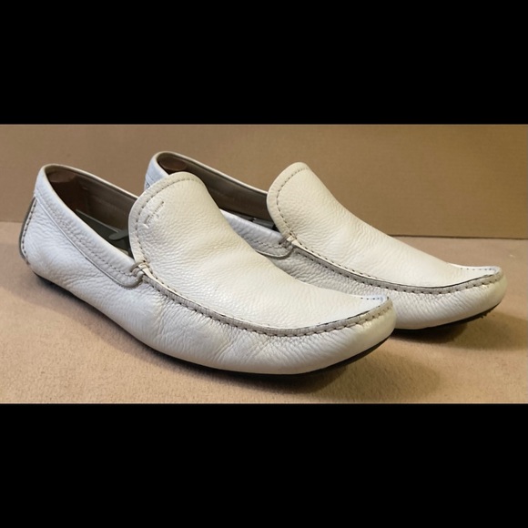 Salvatore Ferragamo white pebble leather drivers perfect weekend in palm beach